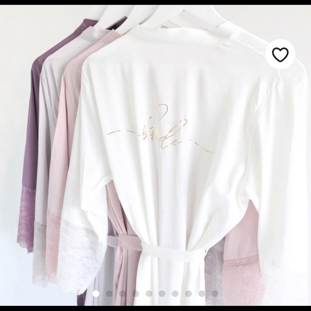 Bridal silk robe in white and gold lettering.